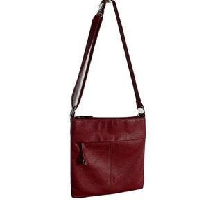 Tignanello Purse Shoulder Bag Handbag Large Red Pebbled Leather Adjustable Strap